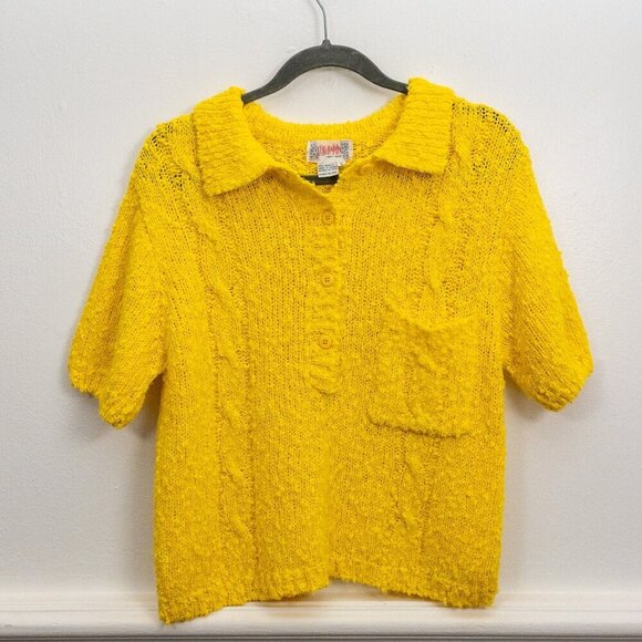 Vintage 90s Generation Liberty House Yellow Knit Button-Up – Size S - Picture 1 of 4
